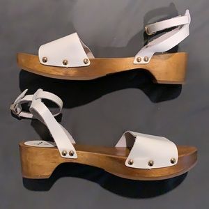 White leather open-toe clog sandals